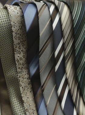 真丝领带男咖色黄色墨绿正装商务休闲复古花纹格子条纹新郎结婚