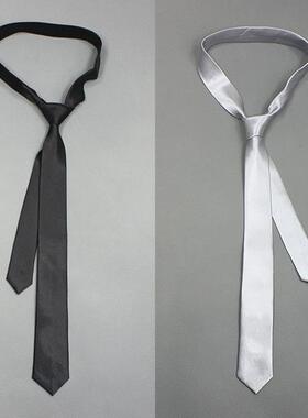领带5CM韩版窄黑色银男女士学生表演团体潮休闲KTV领呔拉链免手打