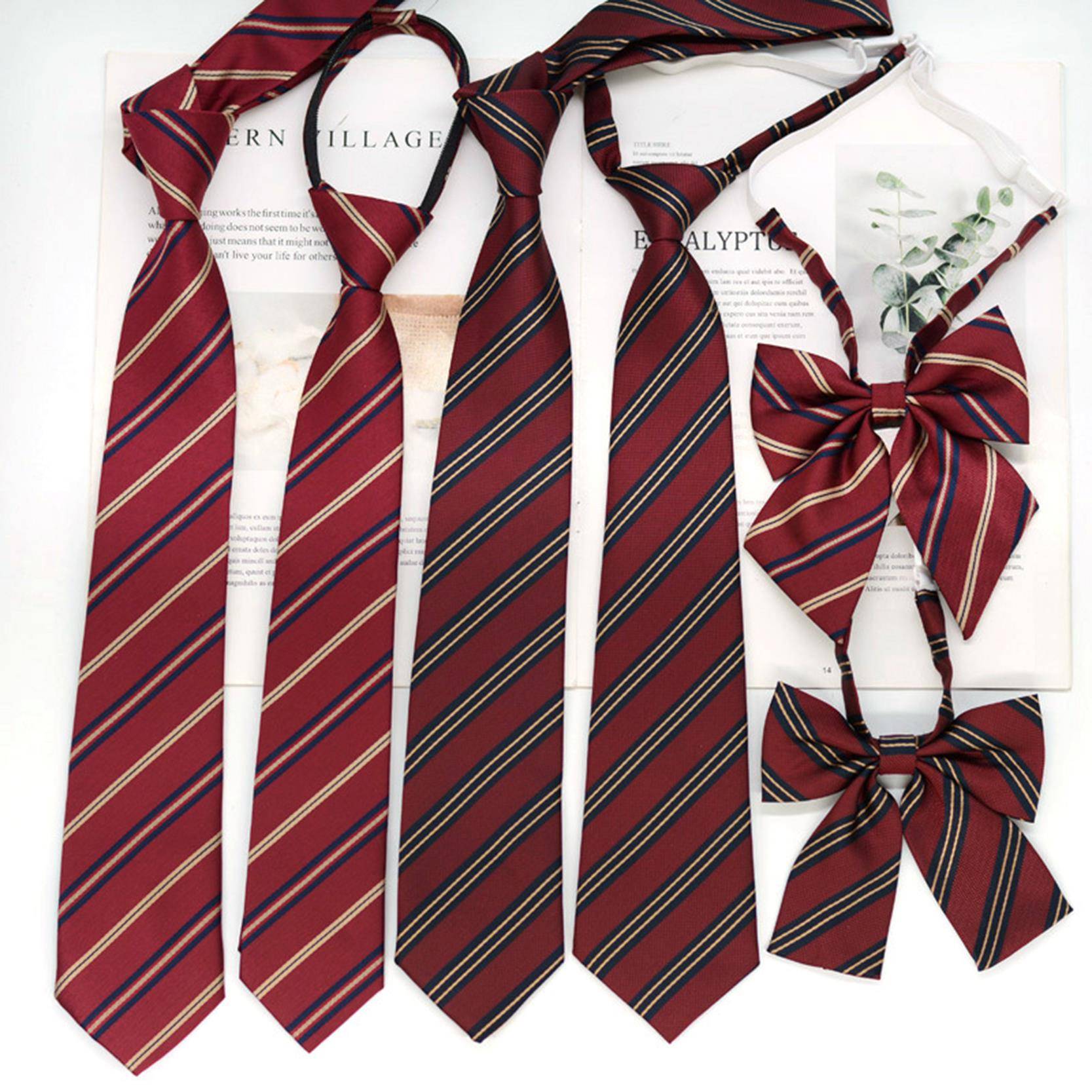 h牌赤绀金领带jk领结女酒红条纹韩版学院风毕业照免打手打DK男潮