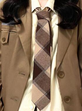 咖色亚麻棉质黄色暗红色黑色7cm男女复古休闲英伦领带学院风哑光