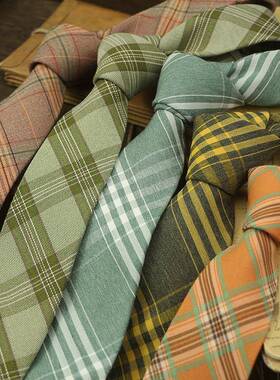 领带男韩版休闲百搭女学院风文艺6CM窄版学生职业格纹青绿黄色小