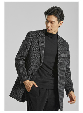 G2DYR5011Y千鸟格外套男秋冬季新款商务休闲羊毛羊绒大衣翻领外套