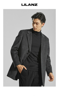 G2DYR5011Y千鸟格外套男秋冬季新款商务休闲羊毛羊绒大衣翻领外套