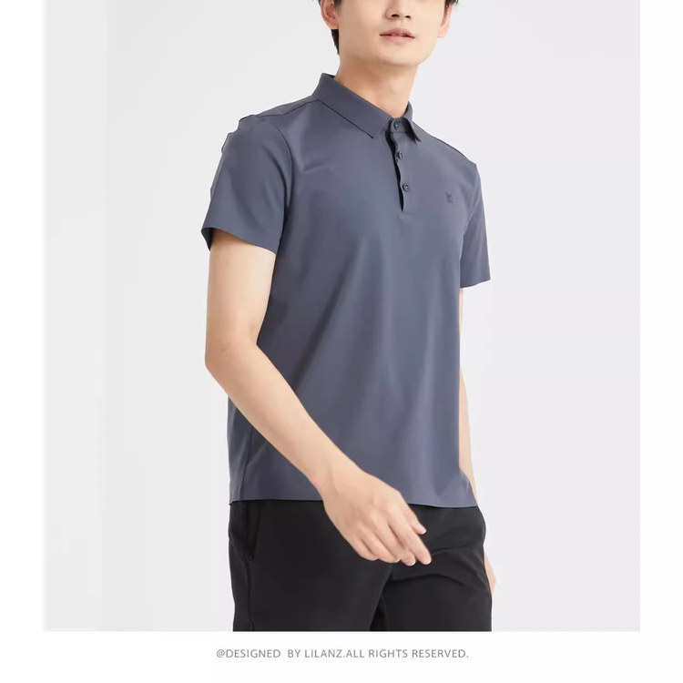 利家男装2024年夏新款商务休闲短袖T恤男翻领纯色修身24XTX9392S图片