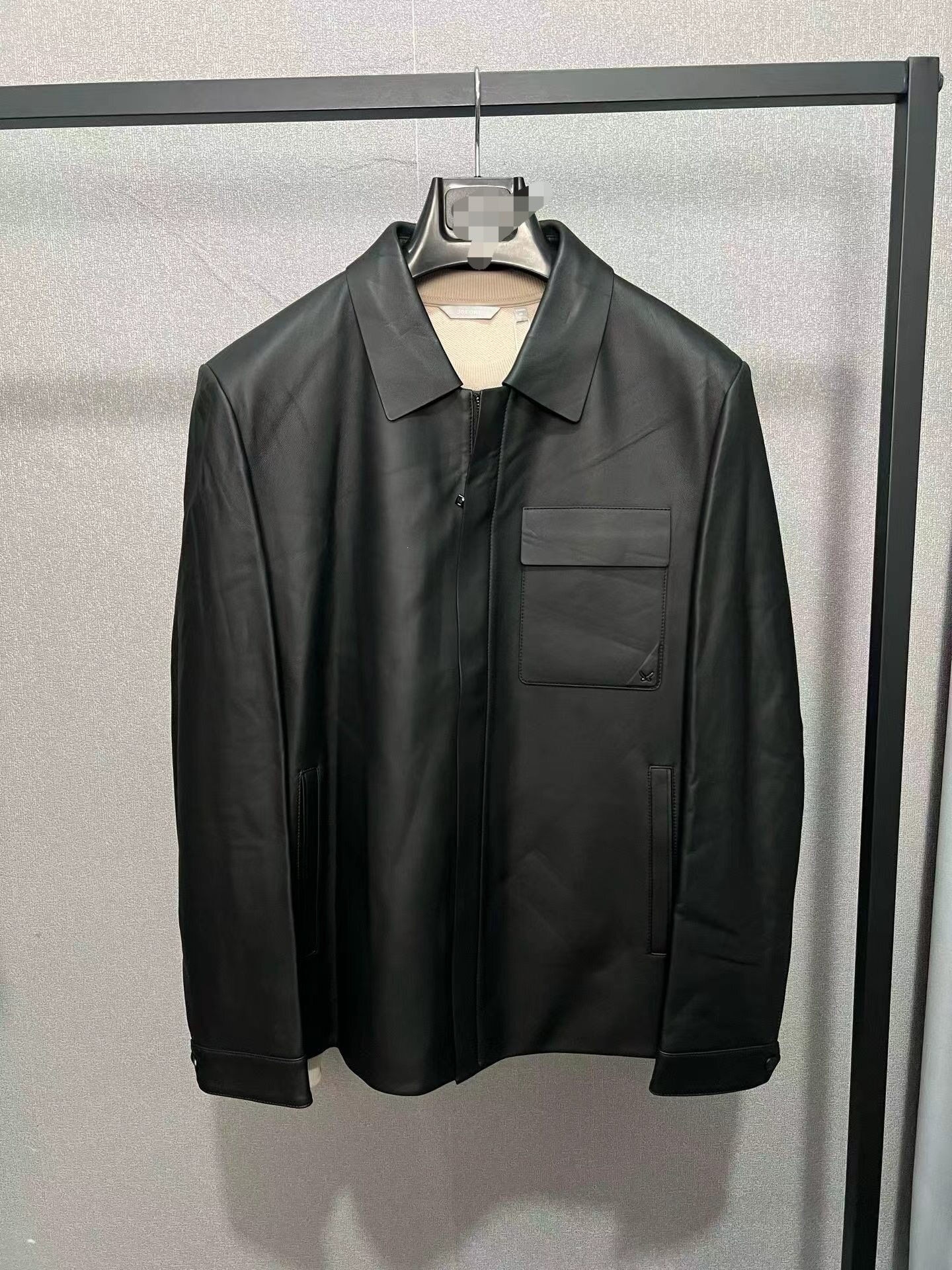 JN1C40217 40227九家秋冬季新款休闲翻领绵羊皮内衬羊绒外套皮衣