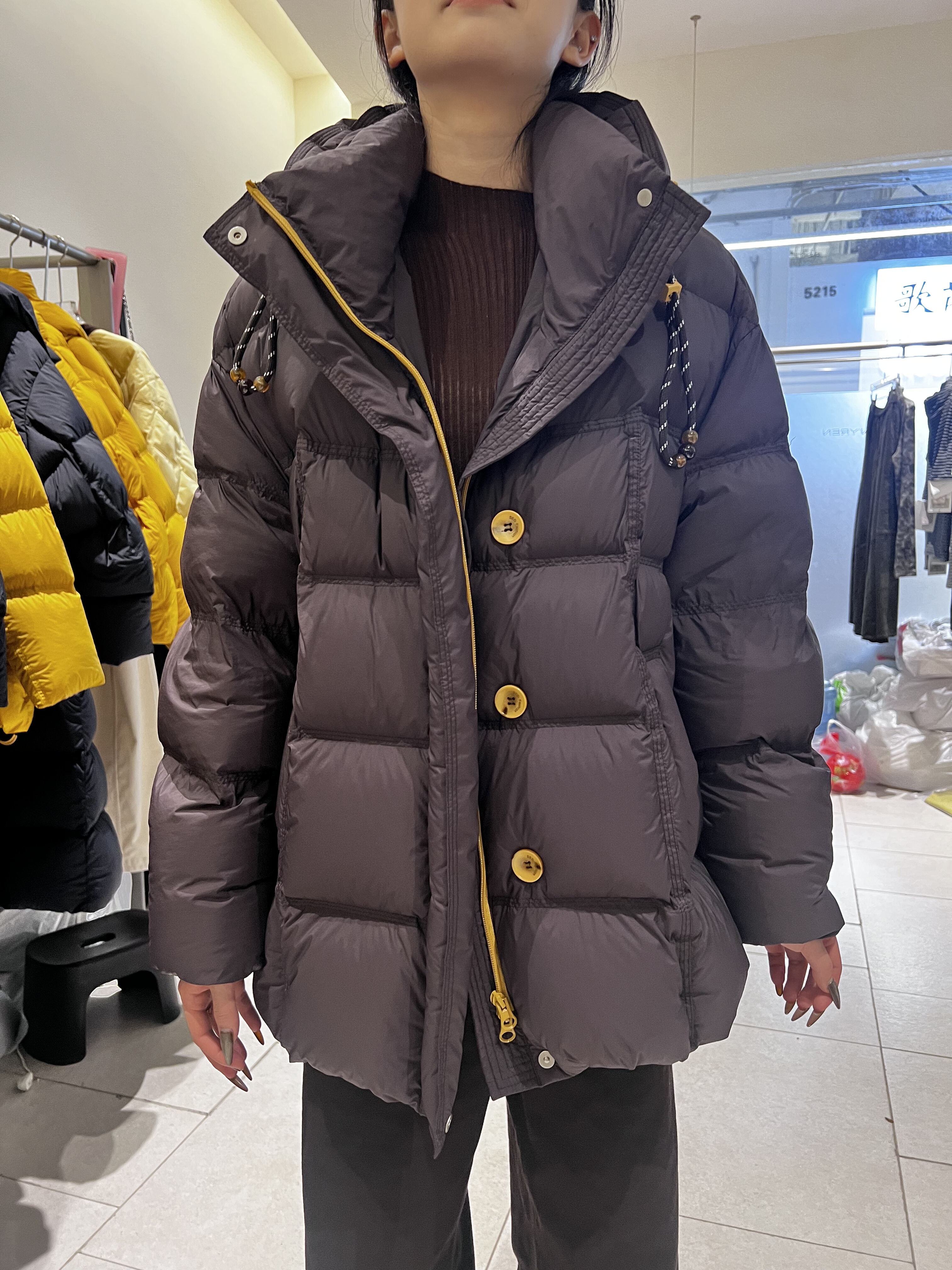 欧货高端2825时尚抽绳连帽加厚白鸭绒中长款泡芙羽绒服保暖外套冬