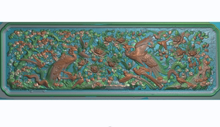 双凤牡丹精雕图古建筑祠堂寺庙石雕照壁影壁墙扫描图惠安百鸟朝凤