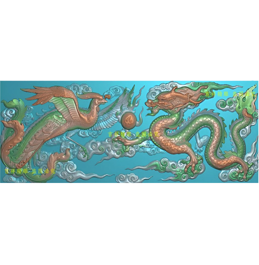 龙凤呈祥浮雕精雕图古建寺庙神庙石雕木雕扫描图照壁电脑雕刻图新