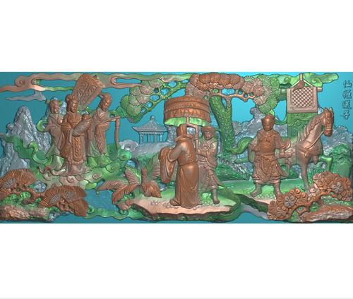 仙姬送子人物精雕图古建筑祠堂石雕浮雕扫描图门章门面浮雕壁画新