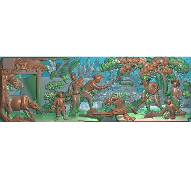 古建人物种田精雕图渔樵耕读惠安石雕扫描图门楼门章浮雕壁画雕刻