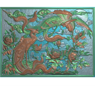 双凤呈祥精雕图凤凰牡丹扫描图古建筑祠堂寺庙石雕照壁影壁墙浮雕