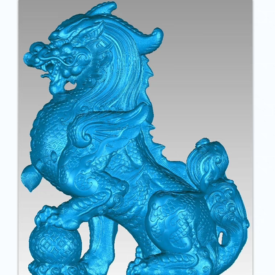 麒麟圆雕图stl扫描图立体雕刻石雕古建貔貅门墩吉祥瑞兽狮子摆件