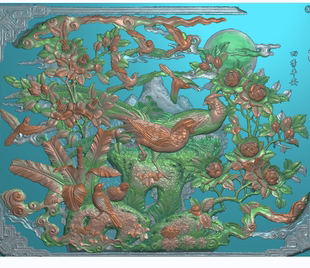 锦鸡花鸟石雕扫描图四季平安锦上添花古建筑祠堂寺庙壁画浮雕惠安