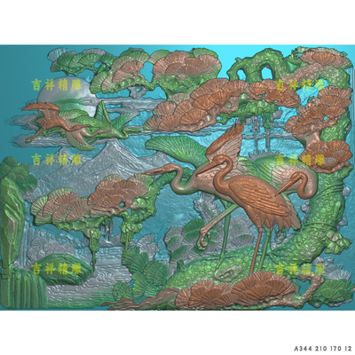 松鹤延年仙鹤浮雕扫描图古建门楼照壁石雕宗祠祠堂精雕图迎客松新