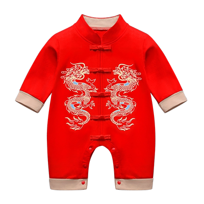 初生婴儿满月宴服男宝宝百天连体衣服春夏薄款蛇宝周岁礼服哈衣潮