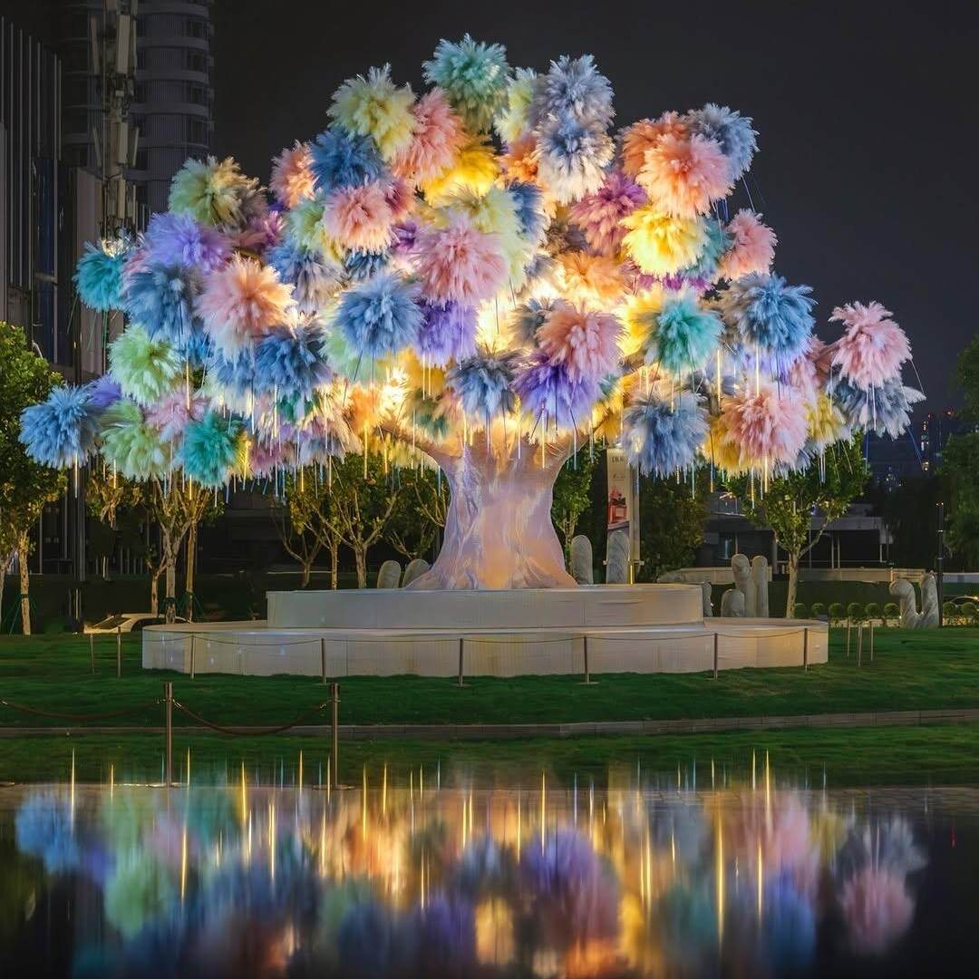 糖果风彩色羽毛装饰花艺装置商业空间舞台表演道具仿真花烟花树