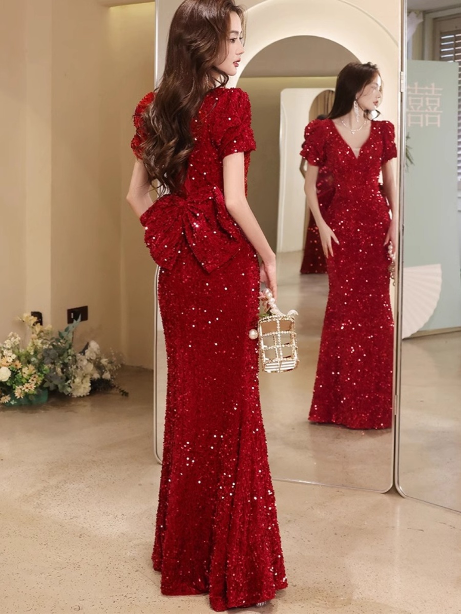 Red advanced evening dress, spring nail sequins, high-quality style, new collection,  Red advanced evening dress, spring nail sequins, high-quality style, new collection,