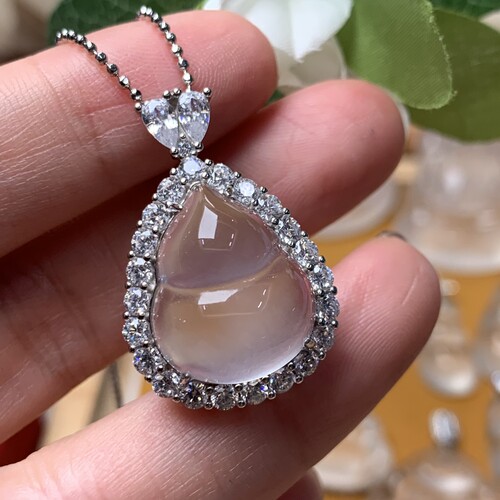 新品纯天然玉石俄冰白冰高冰玻璃种葫芦吊坠项链纯银925