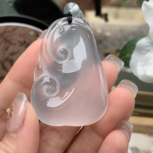 纯天然玉石俄冰白冰高冰玻璃种大如意毛衣链大件挂件项链裸石编绳