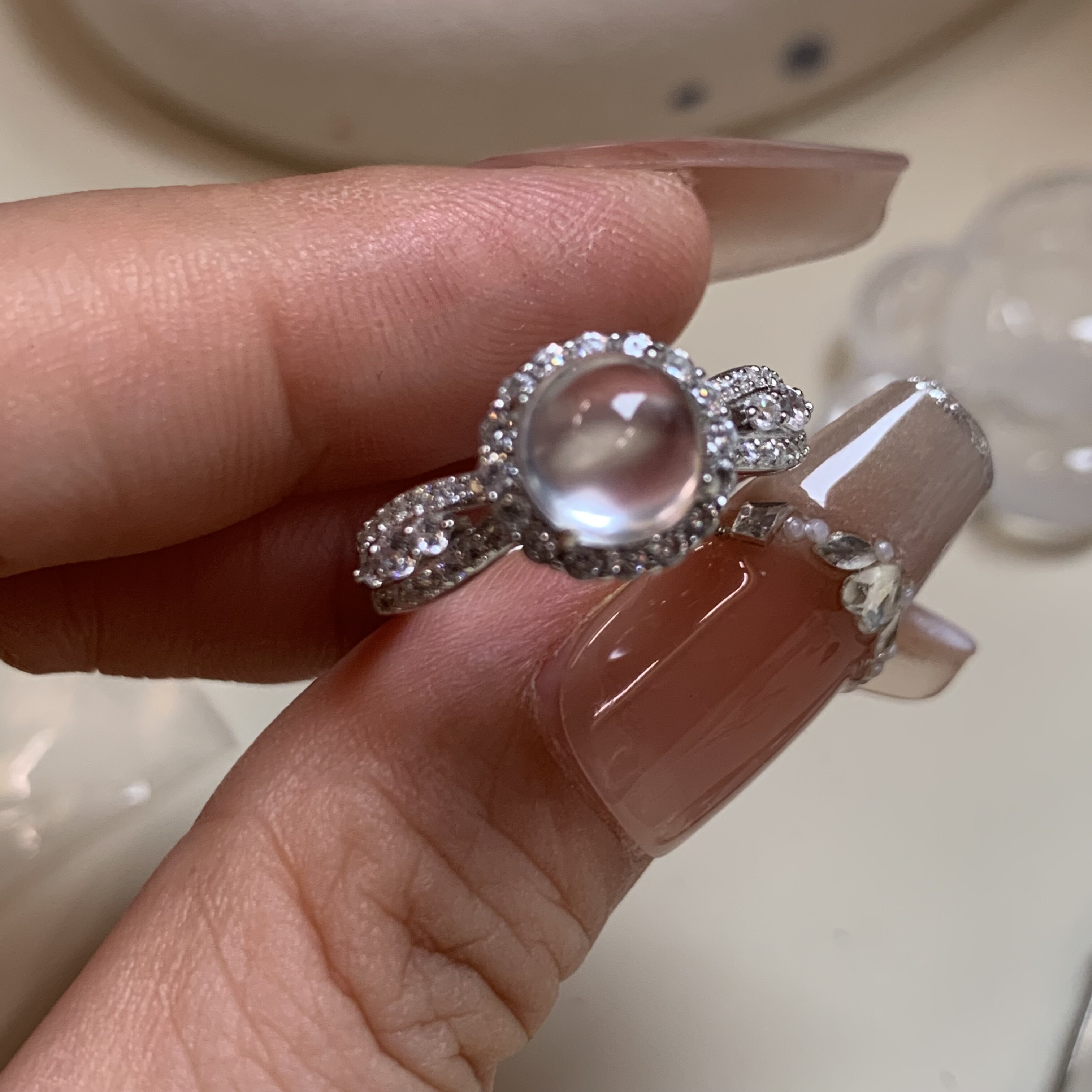 纯天然玉石俄冰白冰高冰玻璃种黑刚蛋面精品戒指银s925银