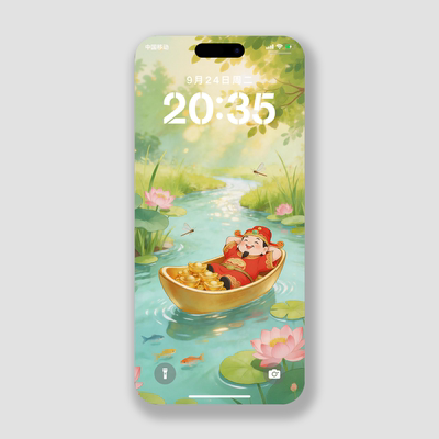 满载而归荷花手机壁纸招财神2k高清安卓iphone华为小米夏日锁屏保