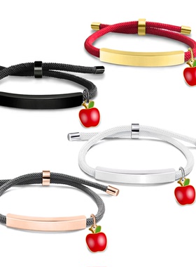 欧美跨境多色手绳手链现货空白材料红苹果配件礼物刻字不锈钢手链