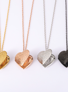 厂家直销跨境现货镜面不锈钢光面桃心形相盒项链可放照片十字项链