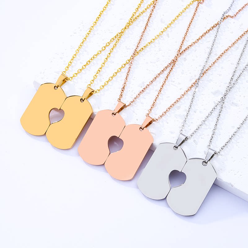 钛钢项链欧美跨境情人节吊牌空白无字材料节日礼物刻字不锈钢项链