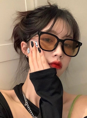 方框茶色墨镜女素颜纯欲腮红眼镜