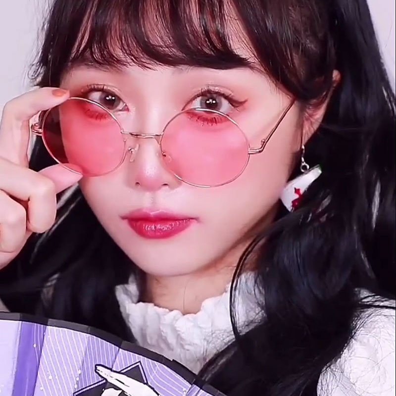 千禧风粉色墨镜女圆形可爱凹造型