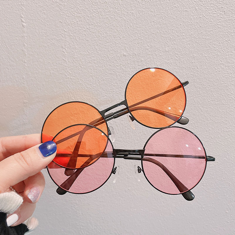 国潮风墨镜女复古橘黄色眼镜伴娘团彩色圆形个性太阳镜素颜拍照潮
