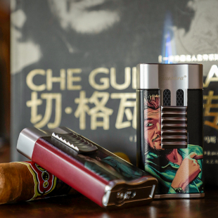 格瓦拉雪茄打火机 单火焰直冲火 自带打孔器 可放置雪茄