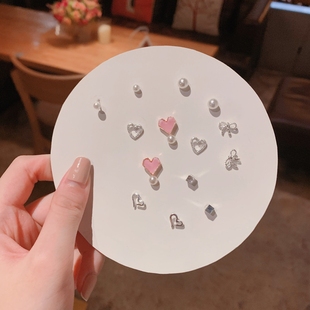 925银针百搭耳钉一周不重样套装耳骨钉新款学生可爱甜美耳环耳饰