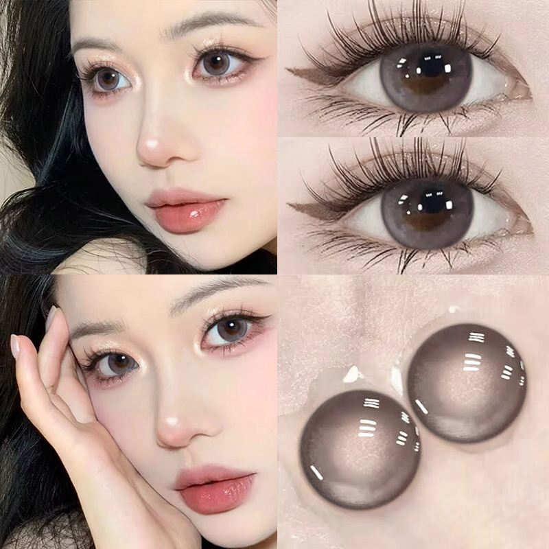 买一副送一副巴斯克玫瑰美瞳半年抛小大直径粉灰色隐形眼镜女STJH