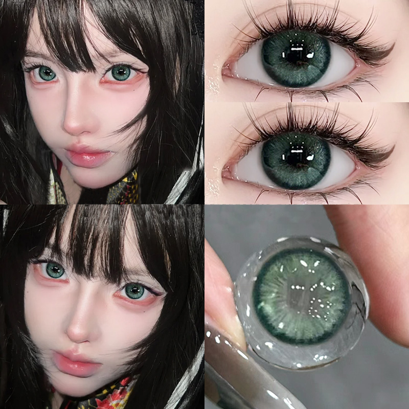 春日野绿新款美瞳绿色混血COS半年抛大小直径彩色近视隐形眼镜AOY