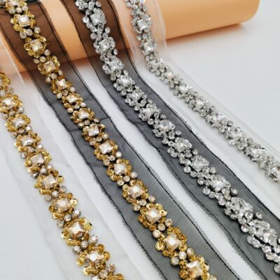 新款奢华重工手工钉珠水钻珍珠花边小香风DIY领子衣领服装饰辅料