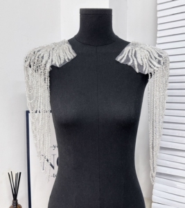 手缝珍珠流苏肩章肩膀装饰花朵立体串珠水晶吊坠服装辅料胸花配饰