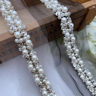 小香风手工钉珠花边织带衣服装领子袖口汉服镶钻珍珠DIY辅料配件