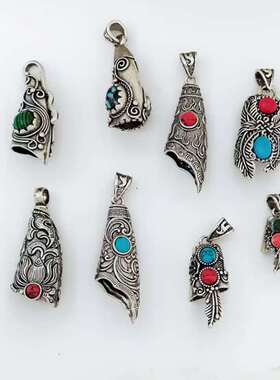 铜吊坠镀银藏獒牙吊坠套做旧复古镶嵌挂坠儿童狗牙挂件配饰百搭