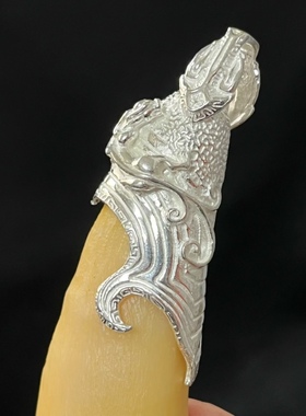 越轩银匠s925银大号虎牙套空套托镶银饰品素银藏式祥兽挂件男士