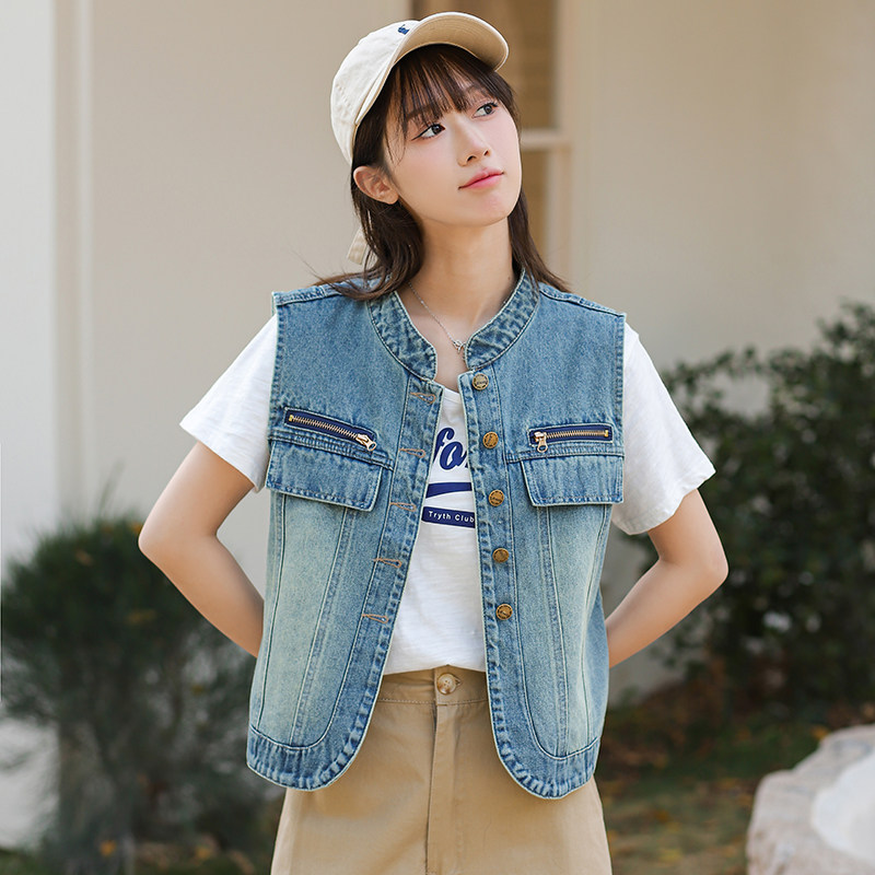 个性牛仔马甲坎肩背心披肩外套裙子外搭开衫女短款宽松百搭夏韩潮