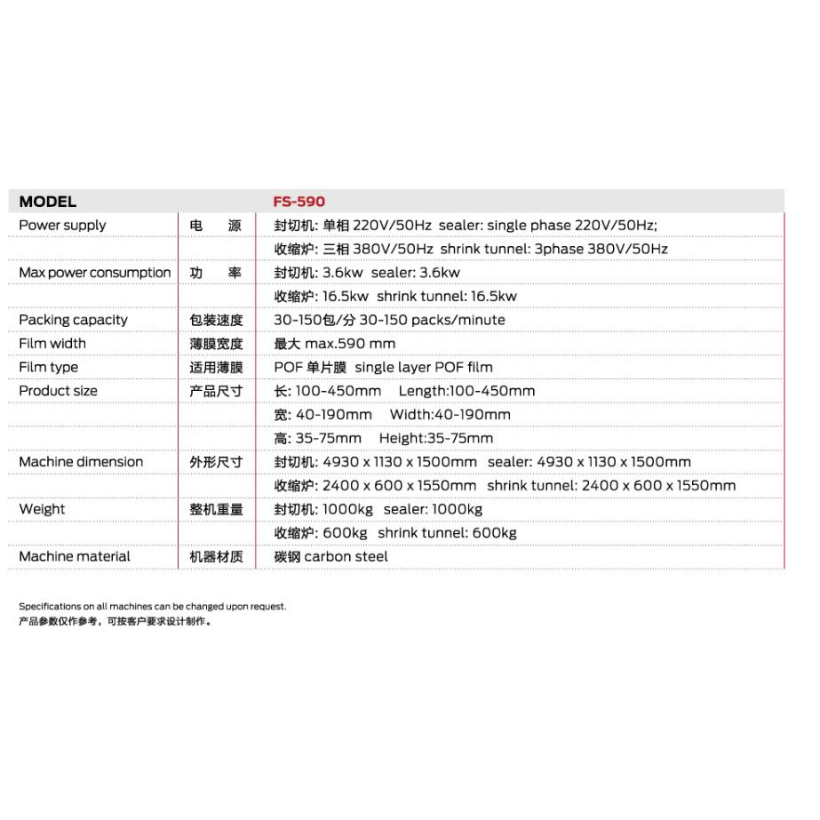 热收缩包装自动日枕式FS-590装机五金化-产品泡面奶茶包热敏纸标