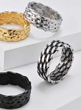 冷淡中性风欧美法式线条编织钛钢戒指男女感时尚穿搭气质饰品
