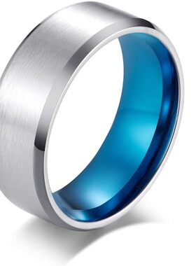 亚马逊哑光拉丝蓝色指环 简约情侣对戒结婚订婚戒指厂家直销