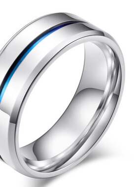 跨境电商简约间蓝色凹槽钛钢戒指不锈钢饰品配饰厂家现货