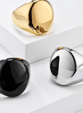 欧美简约大光面印章钛钢戒指环男士大号个性冷淡风感手饰品