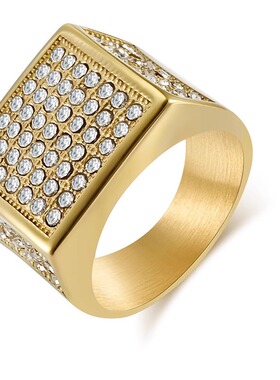 跨境欧美嘻哈风钛钢满镀18k金满指环男士时尚霸气扳指手饰品