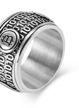 跨境欧美比特币钛钢戒指环Bitcoin小众男士嘻哈个性穿搭暴富手饰