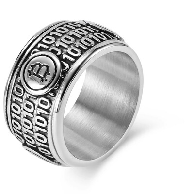 跨境欧美比特币钛钢戒指环Bitcoin小众男士嘻哈个性穿搭暴富手饰