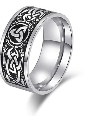 跨境北欧民族风凯尔特永恒三角结钛钢戒指环男士个性冷淡风手饰品